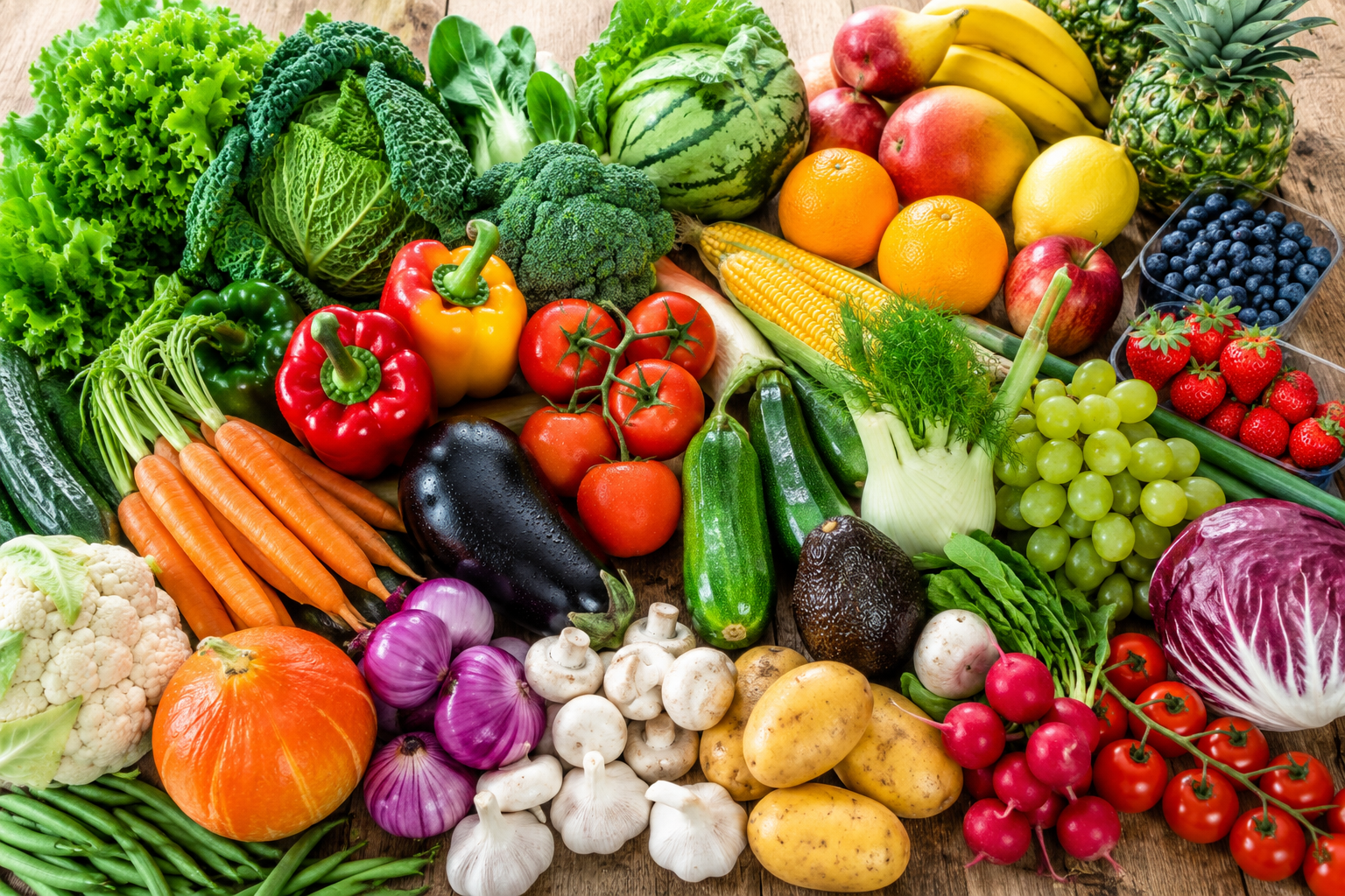 Groente en fruit in verschillende kleuren